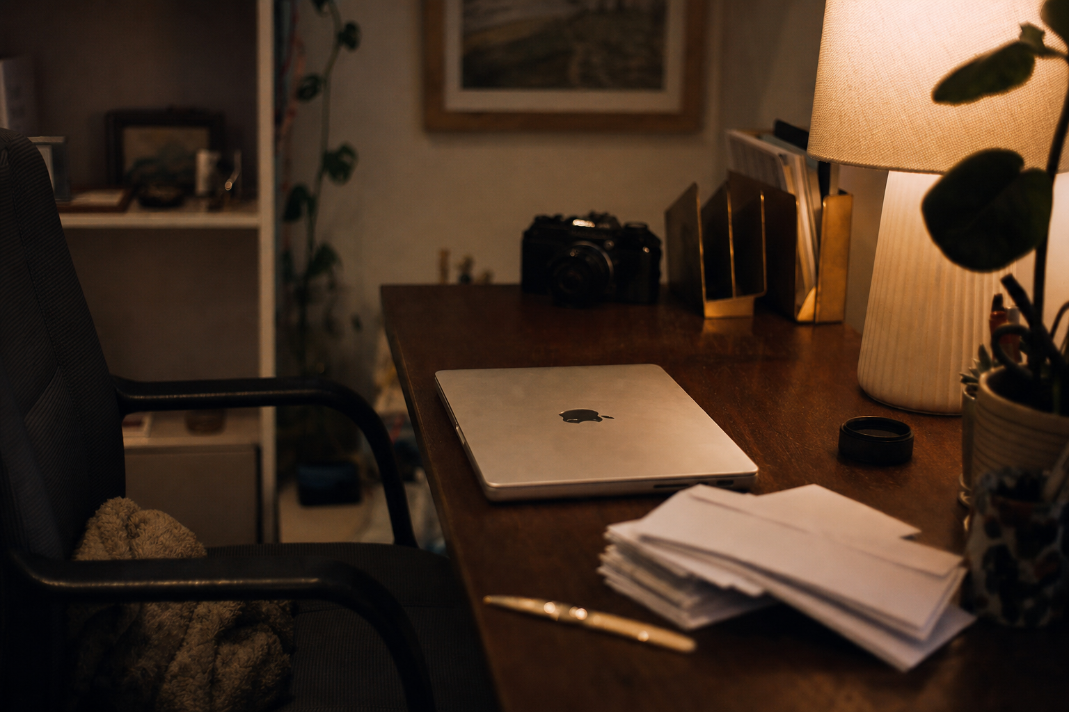 A laptop on a wooden desk showing a clean inbox with personalised emails